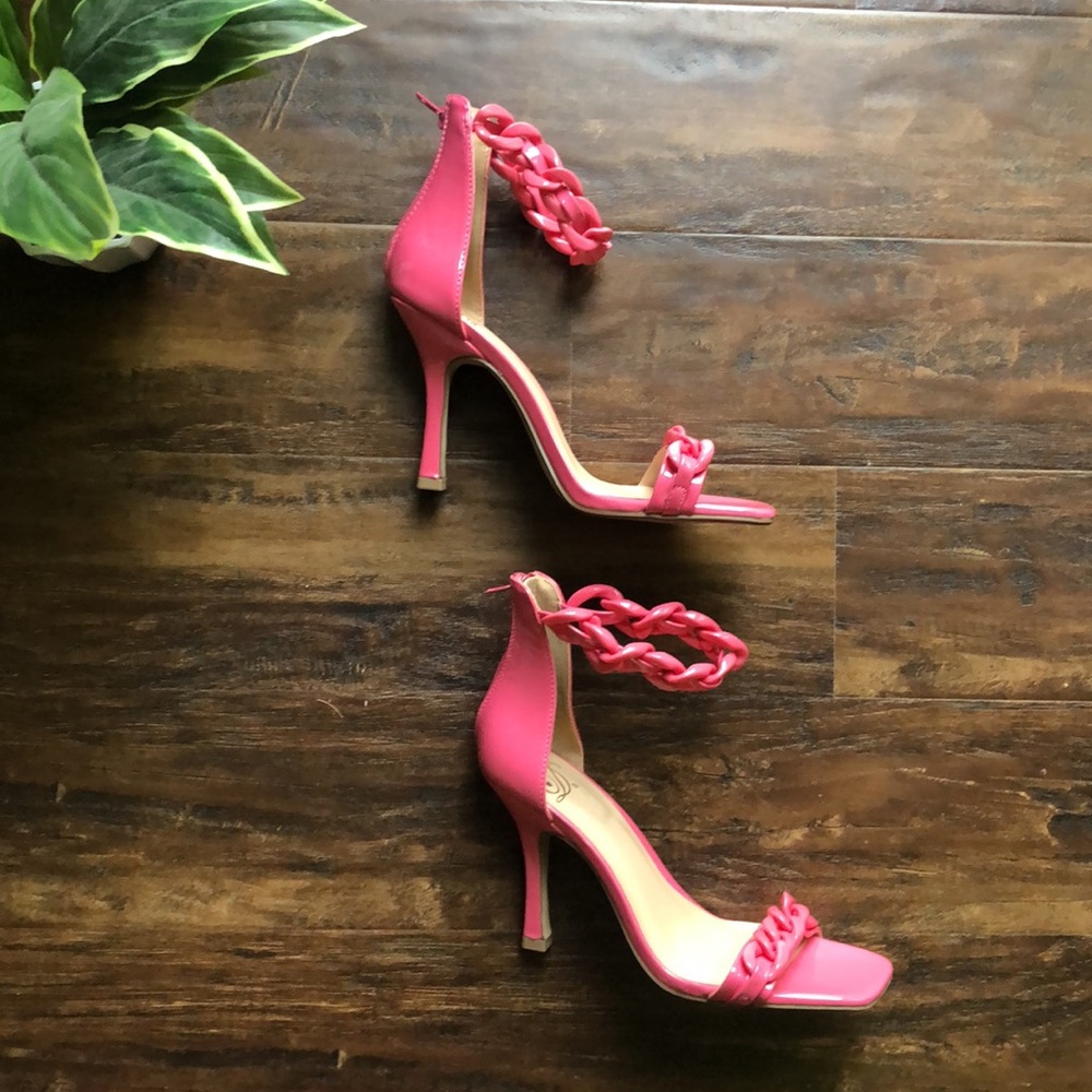 Pink Braided Strap High Heel Sandals
